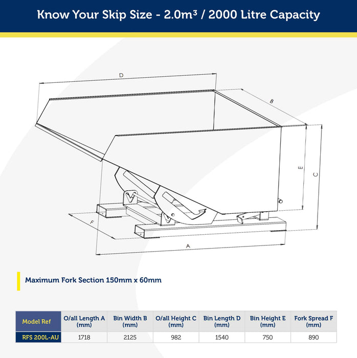 2000 Litre (2.0m3) Capacity Auto Release Tipping Bin