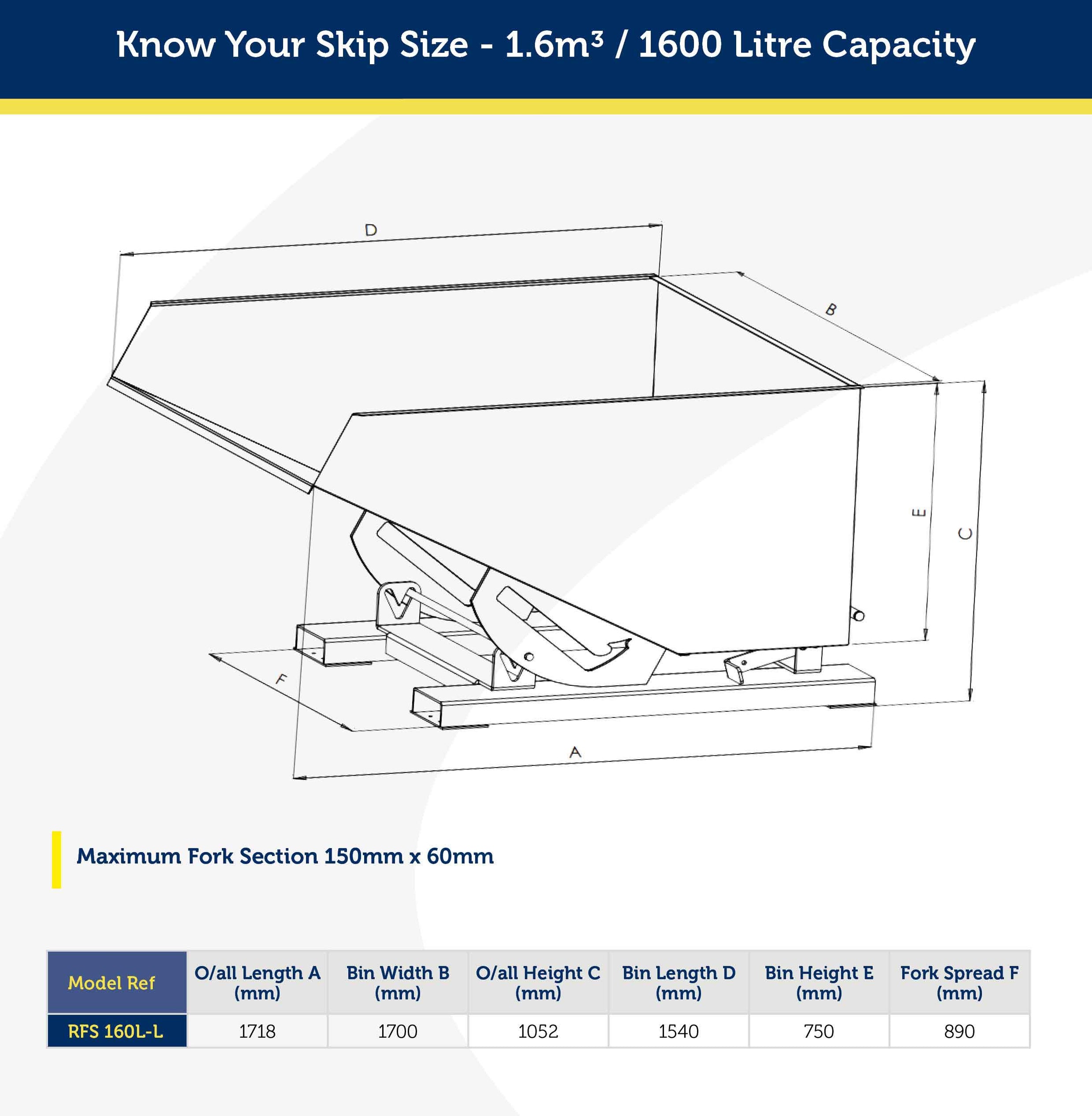 1600 Litre (1.6m3) Capacity Lidded Tipping Skip — Forklift Skip Market